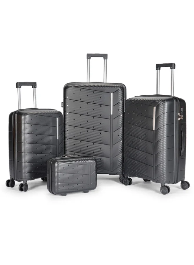 ليمرا طقم شنط سفر مكون من 4 حقائب أمتعة بعجلات و بتصميم صلب وقوي مصنوع  من مادة البولي بوربلين لون رمادي غامق